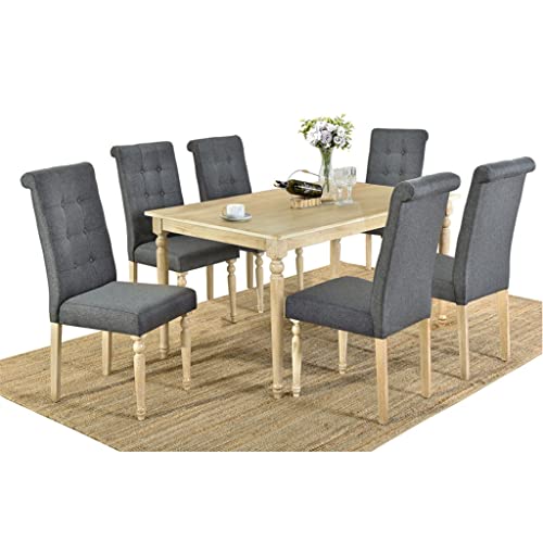 Set mit 7 rechteckigen Esstisch-Set aus Holz mit 6 gepolsterten Stühlen mit hoher Rückenlehne, Übergangsstil (D wie abgebildet) von ghghnrtgefrgnhnxdf