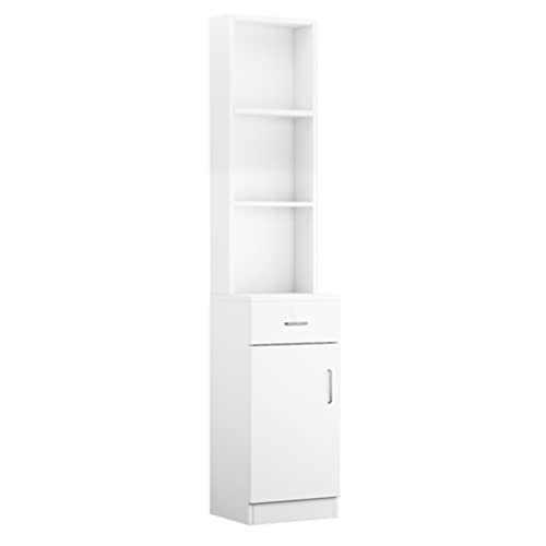 Vertikaler Badezimmerschrank, 5 Fächer, 1 Schublade, 1 Tür, MDF, Friseurschrank, Weiß (D wie abgebildet) von ghghnrtgefrgnhnxdf