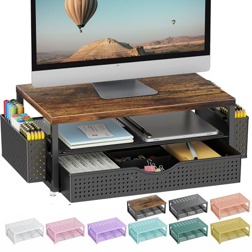 gianotter Monitorständer aus Holz, Büro-Schreibtisch-Organizer, Schreibtisch-Organizer mit Schublade und Stifthalter, 2-stöckiger Computerständer, Büroorganisation (Holz) von gianotter