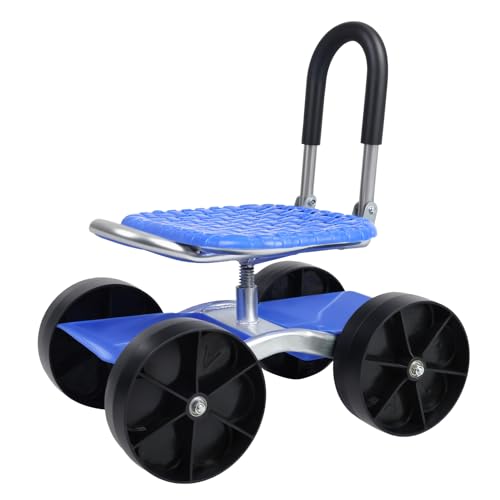 gibxiyza Faltbarer Gartenwagen mit Rädern und Aufbewahrungsregal, höhenverstellbar, rollbarer Gartenhocker, tragbarer Outdoor-Gartenwerkzeugwagen zum Bepflanzen, Idee für Mütter (blau) von gibxiyza
