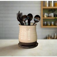 Handgemachter Creme Keramik Besteck Halter Küche Silber Organizer von gidizivanpottery