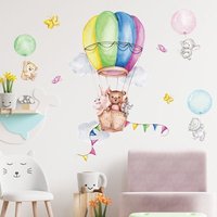 Bunte Heißluftballon Aufkleber Tier Wandtattoo Bär Hase Schlafzimmer Wandaufkleber Pvc Wasserfest Tv von giftloveshop