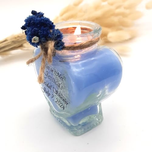 Gastgeschenk für Hochzeitsgäste, Set mit Herz-Glaskerzen, Party mit individuellem Aufkleber und getrockneten Blumen, Brautparty, Babyparty-Geschenke (blau, 30 Stück) von giftupstore