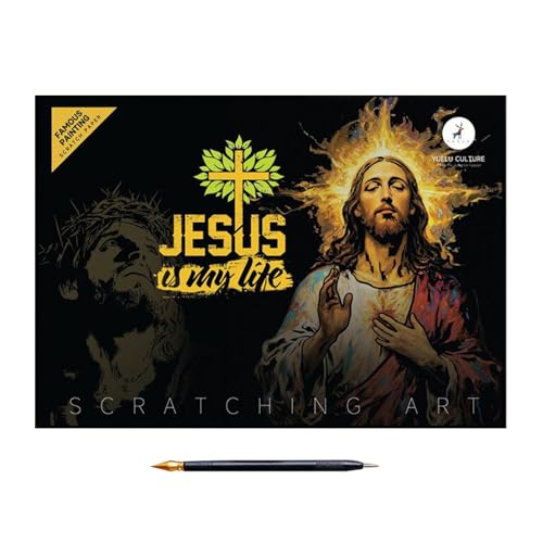 Kratzpapier Kunst Jesus - Kratzmalerei Graffiti Bastelset - Kratzbrett-Kit Mit Goldenem Stift | Stressabbau Bastelaktivität, Kreatives Geschenk Zum Geburtstag, Malspaß Für Kinder, Jugendliche, Erwachs von gifyym