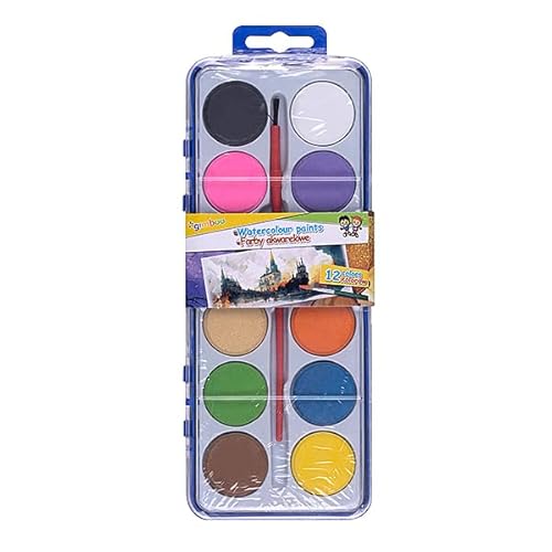 gimboo Aquarellfarben für Kinder / 12 Farben mit Pinsel/Kindersicheres Kunstzubehör/ideal Geschenkidee für Kinder/Wasserfarben Wassermalkasten von gimboo