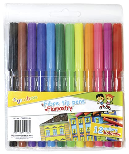 gimboo Filzstifte / 12 Stück/Spitze 1 mm/Schulfilzstifte Fasermaler mit Loch zum Aufhängen/Erwachsene und Kinder/Perfekt für Schularbeiten/Mischfarben von gimboo