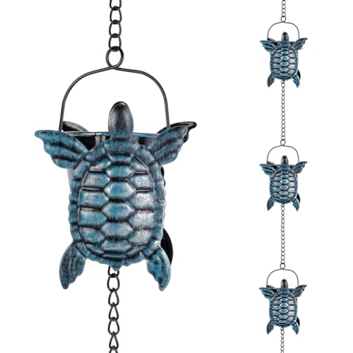 giole 3 m lange Regenketten für Dachrinne, Regenkette mit 12 Schildkrötenformbechern, verstellbare Regenfängerkette für Dachrinnen, Traufen, Drainage, Ersatz für Downpout von giole