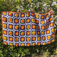 Kleine Häkeldecke, Stern, Granny Squares, Gefüttert Mit Fleecestoff, Orange, Gelb von gipsyplaid