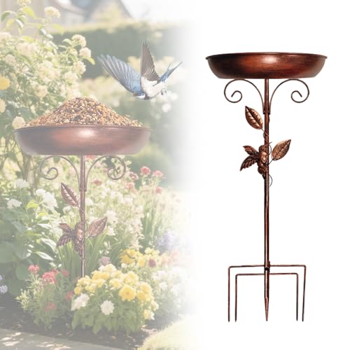 2025 Neuest vogeltränke stehend, vogeltränke mit Metallpfahl Vogelbecken Φ 30 x 80 cm, Groß Vintage vogeltränke frostsicher wassertränke, vogeltränke für Vögel Draußen Garten Hof Rasen (1) von givuaime