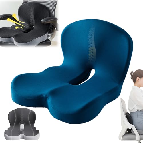 Neu Rücken und Sitzkissen, Premium Rutschfester Sitz aus Memory-Schaumstoff, ergonomisches sitzkissen orthopädisch Mit Rückenstütze und L-Förmige Lordosenstütze, für Bürostühle Autositze (Blau) von givuaime