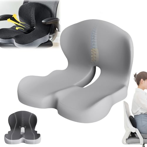 Neu Rücken und Sitzkissen, Premium Rutschfester Sitz aus Memory-Schaumstoff, ergonomisches sitzkissen orthopädisch Mit Rückenstütze und L-Förmige Lordosenstütze, für Bürostühle Autositze (Hellgrau) von givuaime
