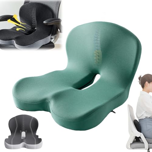 Neu Rücken und Sitzkissen, Premium Rutschfester Sitz aus Memory-Schaumstoff, ergonomisches sitzkissen orthopädisch Mit Rückenstütze und L-Förmige Lordosenstütze, für Bürostühle Autositze (Grün) von givuaime