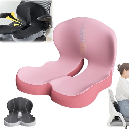 Neu Rücken und Sitzkissen, Premium Rutschfester Sitz aus Memory-Schaumstoff, ergonomisches sitzkissen orthopädisch Mit Rückenstütze und L-Förmige Lordosenstütze, für Bürostühle Autositze (Rosa) von givuaime