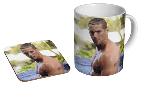 glades Paul Walker Swim Awesome Colour – Keramik-Kaffeetasse + Untersetzer, Geschenk-Set von glades