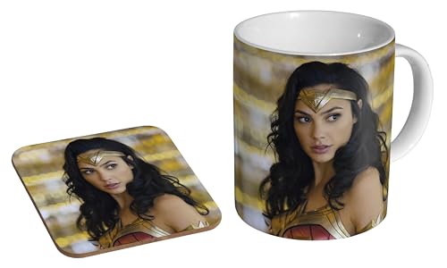 glades Wonder Woman Gal Gadot Beautiful – Keramik-Kaffeetasse + Untersetzer, Geschenk-Set von glades