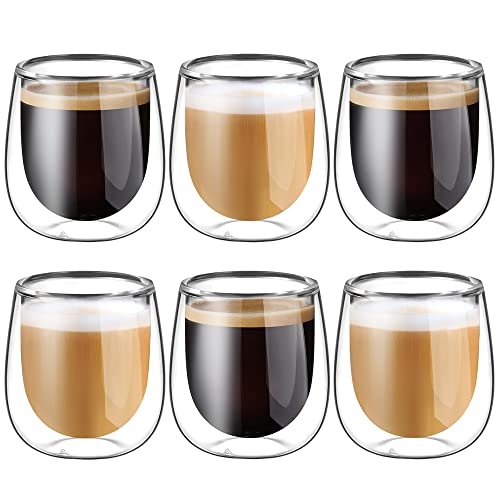 glastal 120ml Doppelwandige Espressotassen Espresso Gläser 6er Set Borosilikatglas Kaffeetassen Glas Set Kaffeeglas Teegläser für Espresso,Latte,Iced Americano,Tee,EIS,Milch,Saft von glastal