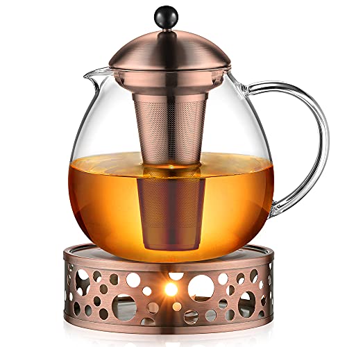 glastal 1500ml Bronze Teekanne mit Stövchen Teebereiter Glas und Edelstahl Teewärmer Teekanne Suit von glastal