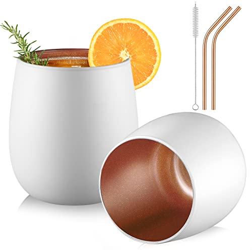 glastal 450ml*2 Einschichtiges Gin Gläser Weiß Matt Wassergläser mit Roségold Blinkende Innenwand, Borosilikat Trinkgläser Latte Macchiato Gläser Teegläser Whiskygläser Weingläser Weihnachten Geschenk von glastal