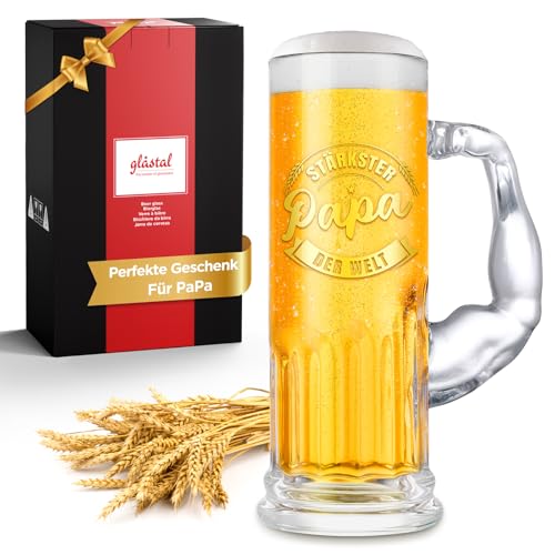 glastal Geburtstagsgeschenk für Papa 580ml Biergläser PaPa Geschenke XL Bierglas Weingläser mit Henkel Trinkgläser Wassergläser Geschenke für Bester Papa Männer zum Geburtstag Weihnachten Jubiläum von glastal