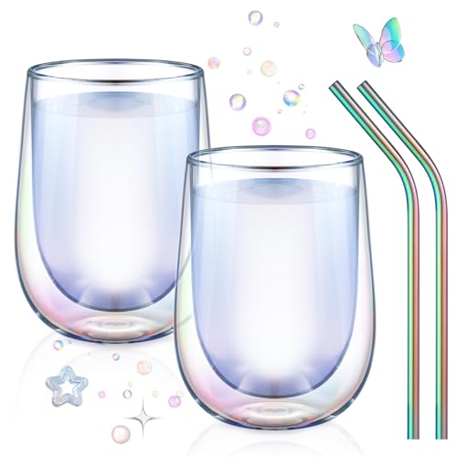 glastal Doppelwandige Kaffeegläser 350ml Latte Macchiato Gläser Bunt Wassergläser 2er Set Trinkgläser Cocktail Gin Gläser Teegläser für Cappuccino Milch, Geburtstag Valentinstag Geschenke für Frauen von glastal