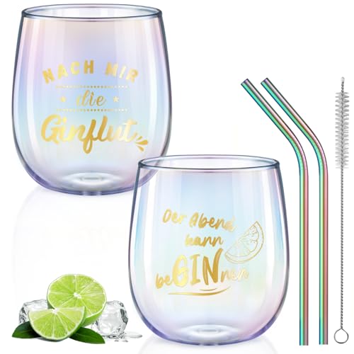 glastal Gin Gläser 450ml Gin Tonic Gläser 2er Set Bunt Weingläser mit Gin Sprüchen Gin Glas für Cocktails Personalisiert Geschenk für Ginliebhaber Männer Frauen Freund zu Geburtstag Vatertag Muttertag von glastal