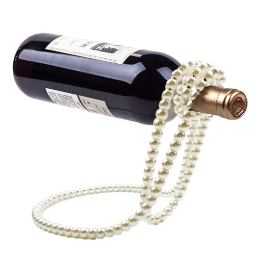 Schwimmendes Weinregal mit künstlicher Perlenkette – Weinregal mit Perlenkette, hängender Weinflaschenhalter aus Metall, origineller Weinflaschenständer, kreativer Weinständer, Weinflaschenhalter als von glebe