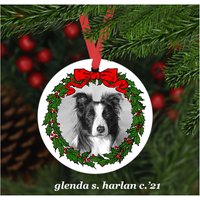 Border Collie Hund Weihnachten Ornament - Vier Kranz Designs Personalisierung Erhältlich von glendaharlan