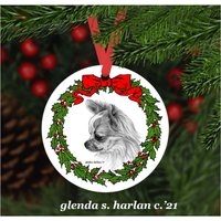 Chihuahua Hund Langen Mantel Weihnachten Ornament - Vier Kranz Designs Personalisierung Erhältlich von glendaharlan