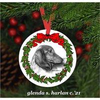 Dackel Langen Mantel Hund Weihnachtsschmuck - Vier Kranz Designs von glendaharlan