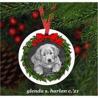 Golden Retriever Welpen Weihnachtsschmuck - Vier Kranz Designs Personalisierung Verfügbar von glendaharlan