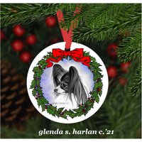 Papillon Hund Weihnachtsschmuck - Vier Kranz Designs Personalisierung Erhältlich von glendaharlan