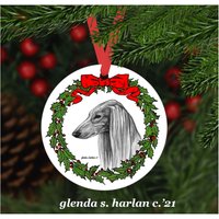 Saluki Hund Weihnachtsschmuck - Vier Kranz Designs Personalisierung Erhältlich von glendaharlan