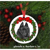 Schipperke Hund Weihnachtsschmuck - Vier Kranz Designs Personalisierung Erhältlich von glendaharlan