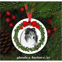 Shetland Sheepdog Kunst Weihnachtsschmuck - Vier Kranz Designs Personalisierung Erhältlich von glendaharlan