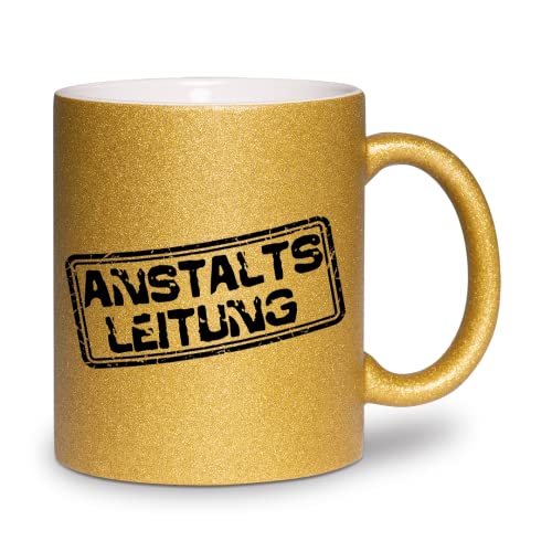 glitzertassen.de® | Anstaltsleitung | Tasse mit Glitzer | Geschenkidee | Bürotasse | Chef | Gold von glitzertassen-de