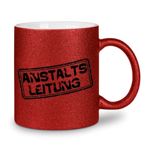 glitzertassen.de® | Anstaltsleitung | Tasse mit Glitzer | Geschenkidee | Bürotasse | Chef | Rot von glitzertassen-de