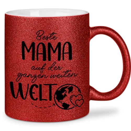 glitzertassen.de® | Beste Mama auf der Welt | Tasse mit Glitzer | Geschenkidee | Muttertag | Liebe | Mama Geschenk | Kaffeetasse | lustige Sprüche | Rot von glitzertassen-de