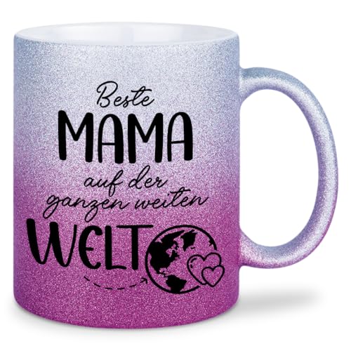 glitzertassen.de® | Beste Mama auf der Welt | Tasse mit Glitzer | Geschenkidee | Muttertag | Liebe | Mama Geschenk | Kaffeetasse | lustige Sprüche | Silberviolett von glitzertassen-de