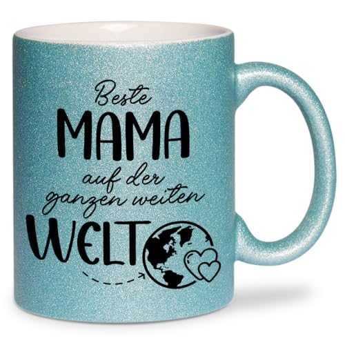 glitzertassen.de® | Beste Mama auf der Welt | Tasse mit Glitzer | Geschenkidee | Muttertag | Liebe | Mama Geschenk | Kaffeetasse | lustige Sprüche | Türkis von glitzertassen-de