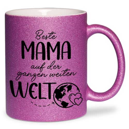 glitzertassen.de® | Beste Mama auf der Welt | Tasse mit Glitzer | Geschenkidee | Muttertag | Liebe | Mama Geschenk | Kaffeetasse | lustige Sprüche | Violett von glitzertassen-de