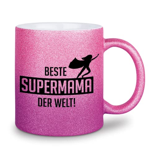 glitzertassen.de® | Beste Supermama der Welt | Tasse mit Glitzer | Geschenkidee | Muttertag | Roséviolett von glitzertassen-de