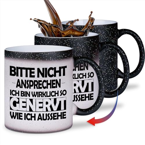 glitzertassen.de® | Bitte nicht ansprechen | Farbwechseltasse mit Glitzer | Geschenkidee | Lustige Sprüche | Magic-Tasse | Keramik | 330 ml von glitzertassen-de