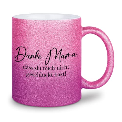 glitzertassen.de® | Danke Mama, dass du mich nicht geschluckt hast | Tasse mit Glitzer | Geschenkidee | Muttertag | Lustige Sprüche | Mama | Kaffeebecher | Keramik | 330 ml | Roséviolett von glitzertassen-de