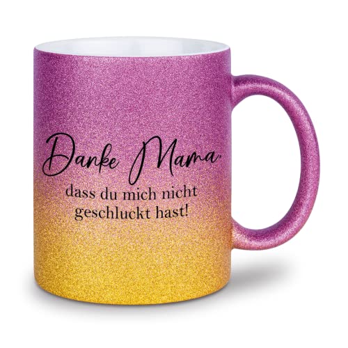 glitzertassen.de® | Danke Mama, dass du mich nicht geschluckt hast | Tasse mit Glitzer | Geschenkidee | Muttertag | Lustige Sprüche | Mama | Kaffeebecher | Keramik | 330 ml | Violettgold von glitzertassen-de