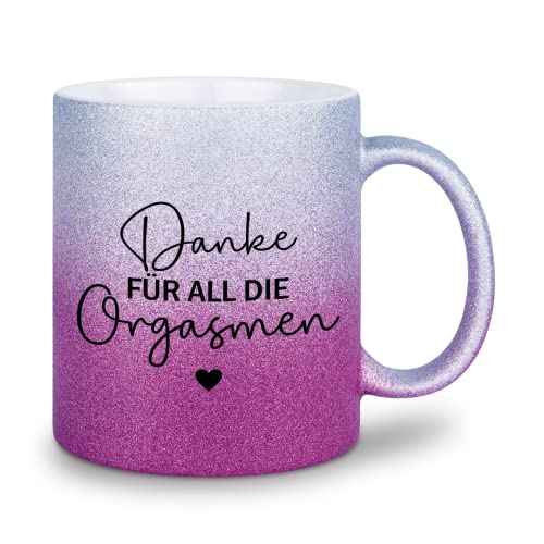 glitzertassen.de® | Danke für all die Orgasmen | Tasse mit Glitzer | Geschenkidee | Silberviolett von glitzertassen-de