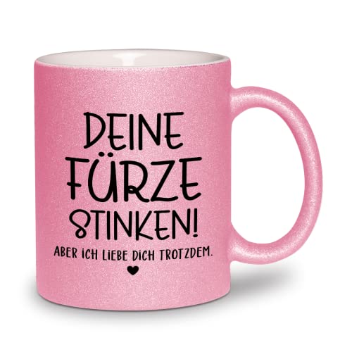 glitzertassen.de® | Deine Fürze stinken | Tasse mit Glitzer | Geschenkidee | Rosé von glitzertassen-de