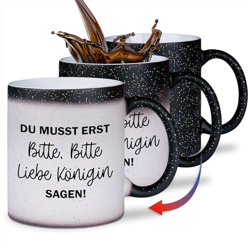 glitzertassen.de® | Du musst erst bitte bitte liebe Königin sagen | Farbwechseltasse mit Glitzer | Geschenkidee | Lustige Sprüche | Magic-Tasse | Keramik | 330 ml von glitzertassen-de