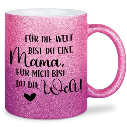 glitzertassen.de® | Für die Welt bist du eine Mama | Tasse mit Glitzer | Geschenkidee | Muttertag | Liebe | Mama Geschenk | Kaffeetasse | lustige Sprüche | Roséviolett von glitzertassen-de