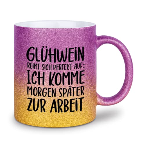 glitzertassen.de® | Glühwein reimt sich perfekt auf | Tasse mit Glitzer | Weihnachten | Glühweintasse | Geschenkidee von glitzertassen-de