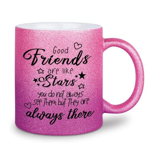 glitzertassen.de® | Good friends are like stars | Tasse mit Glitzer | Geschenkidee | Beste Freundin | Roséviolett von glitzertassen-de